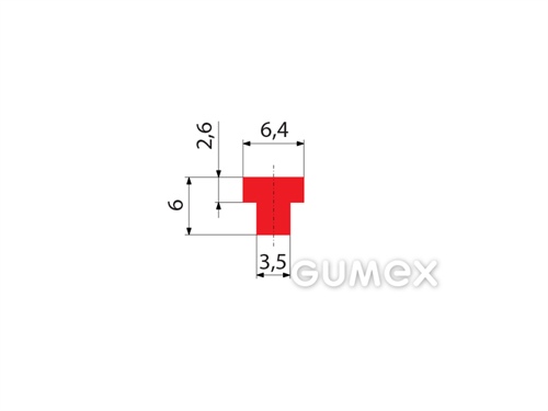 Silikónový profil tvaru "T", 6x6,4/3,5mm, 50°ShA, -60°C/+250°C, červený